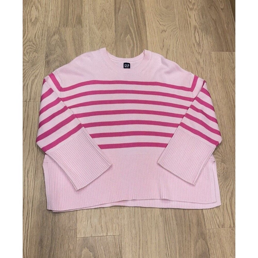 Gap 24/7 Split Hem Pink Stripe Sweater Womens XL Babygirl
